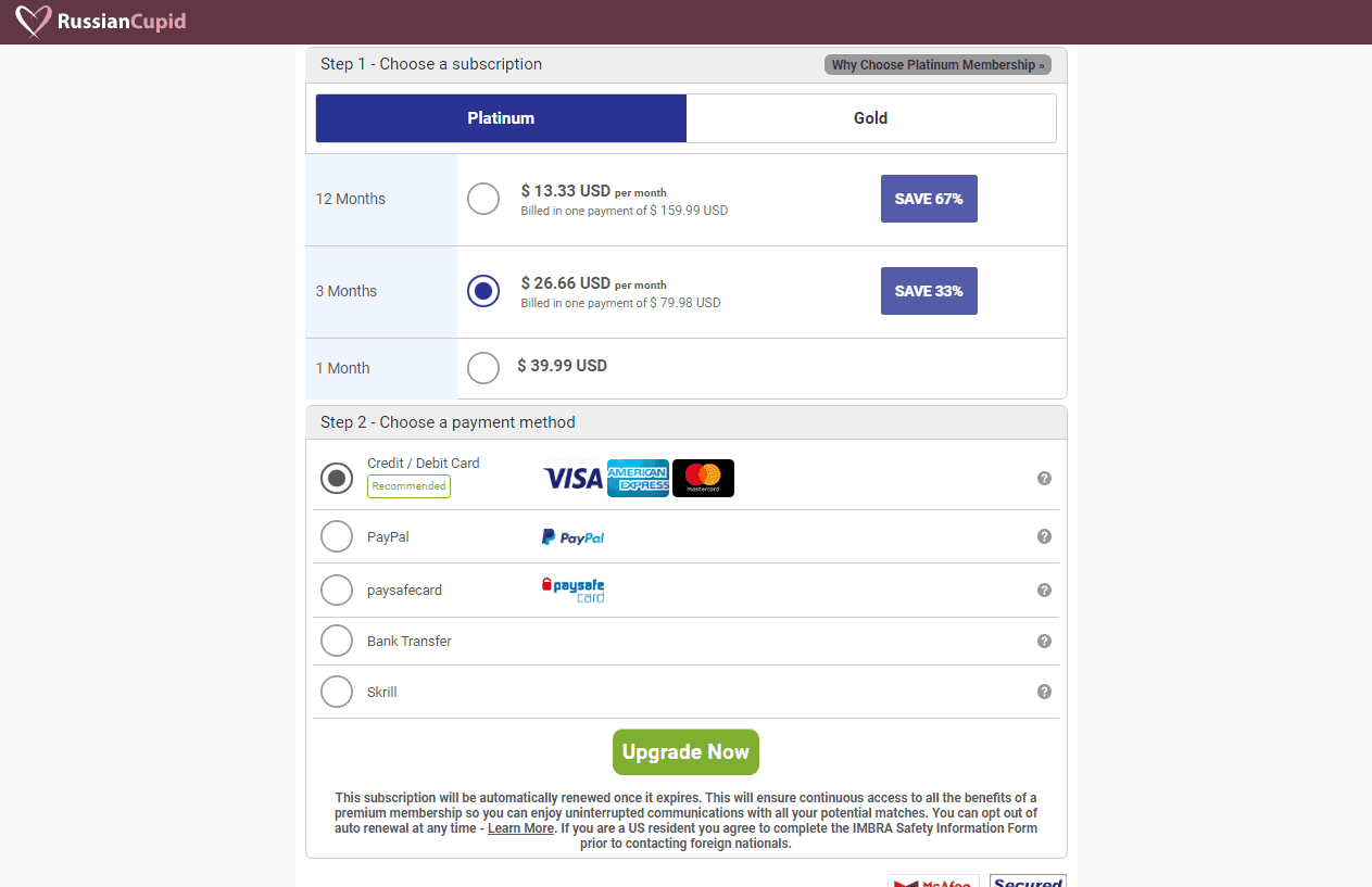 RussianCupid.com - Pricing plan RussianCupid.com - Pricing plan