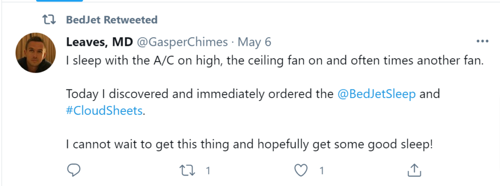 Bedjet customoer tweets- bedjet coupon codes